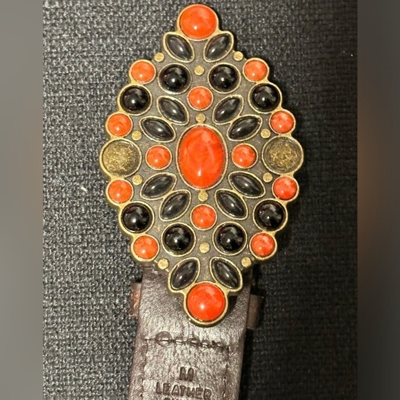 Women’s BELT Leather Braided M Brown Adjustable jeweled Buckle 5484 Y - Picture 6 of 11